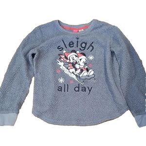 Disney Girls Mickey Minnie Mouse Sleigh All Day Gray Sherpa Holiday Sweater 14